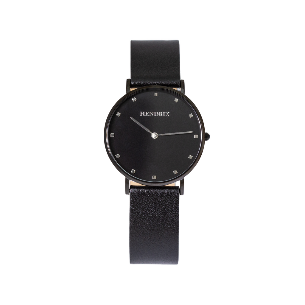 Hendrix black on black minimal unisex leather signature watch