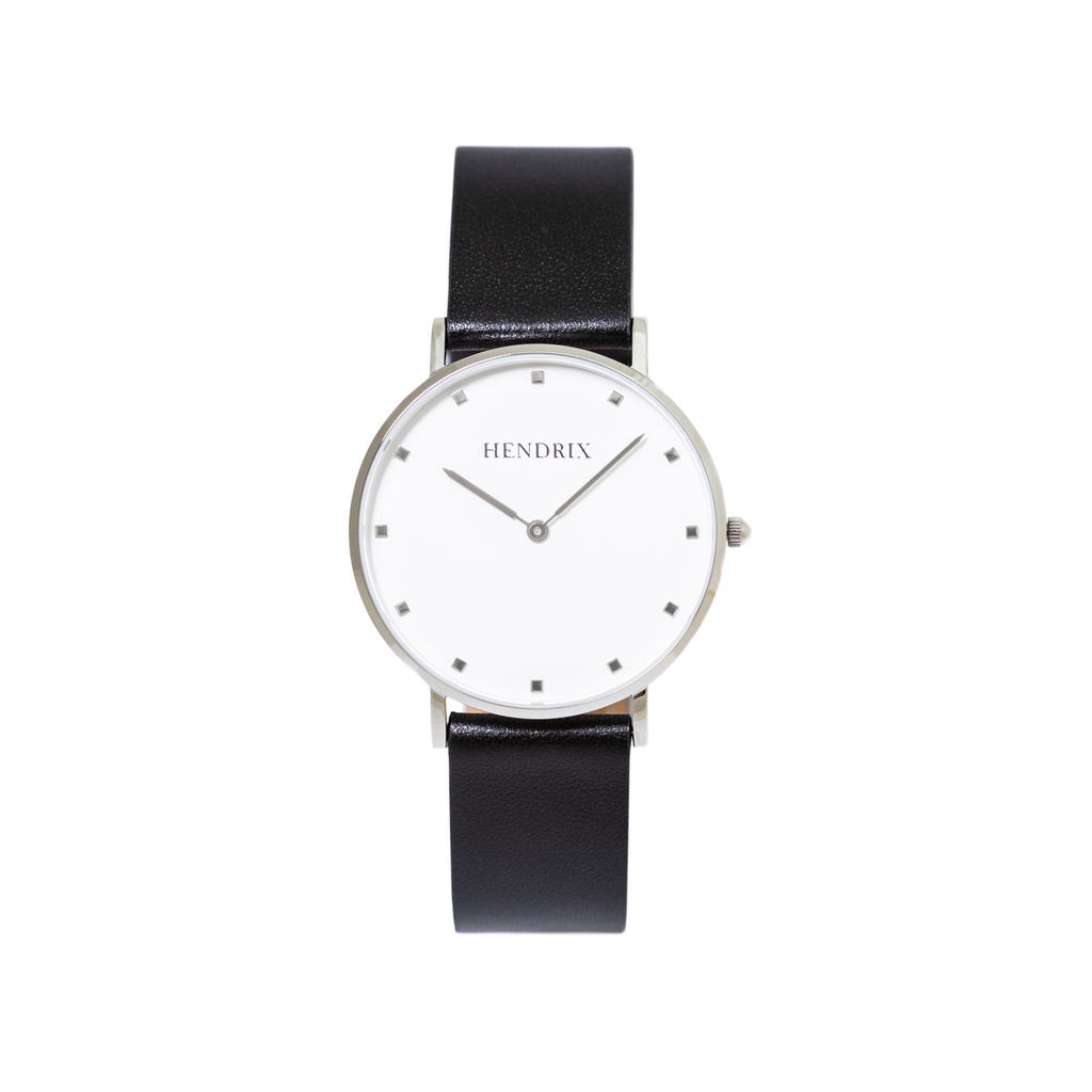 Hendrix white on black minimal unisex leather signature watch