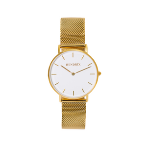 Hendrix white on gold minimal unisex mesh newport watch