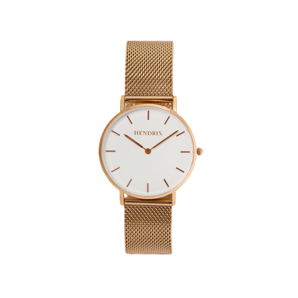 Hendrix white on rose gold minimal unisex mesh newport watch