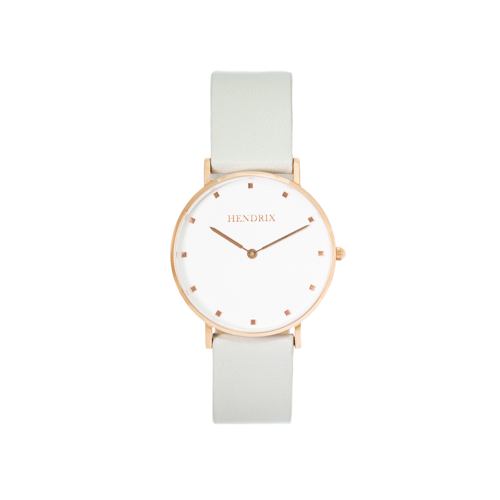 Hendrix white on grey minimal unisex leather signature watch